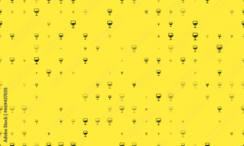 Poster seamless background pattern of evenly spaced black wineglass symbols of different sizes and opacity.