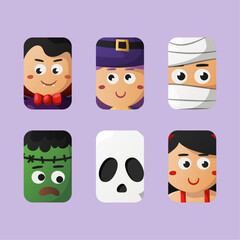 Set of Halloween Character Illustration Card