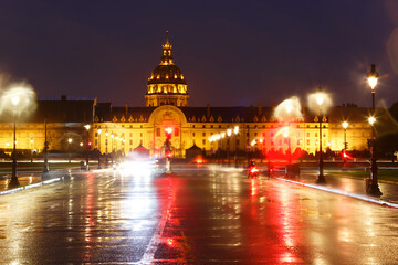The cathedral of Saint Louis at rainy night, Paris,France. - obrazy, fototapety, plakaty