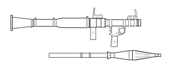 Vector illustration of soviet anti-tank grenade launcher RPG-7 and the rocket. Right side.