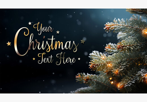 Christmas Tree Card With Illuminated Garland And Snow Mockup. Generative Ai