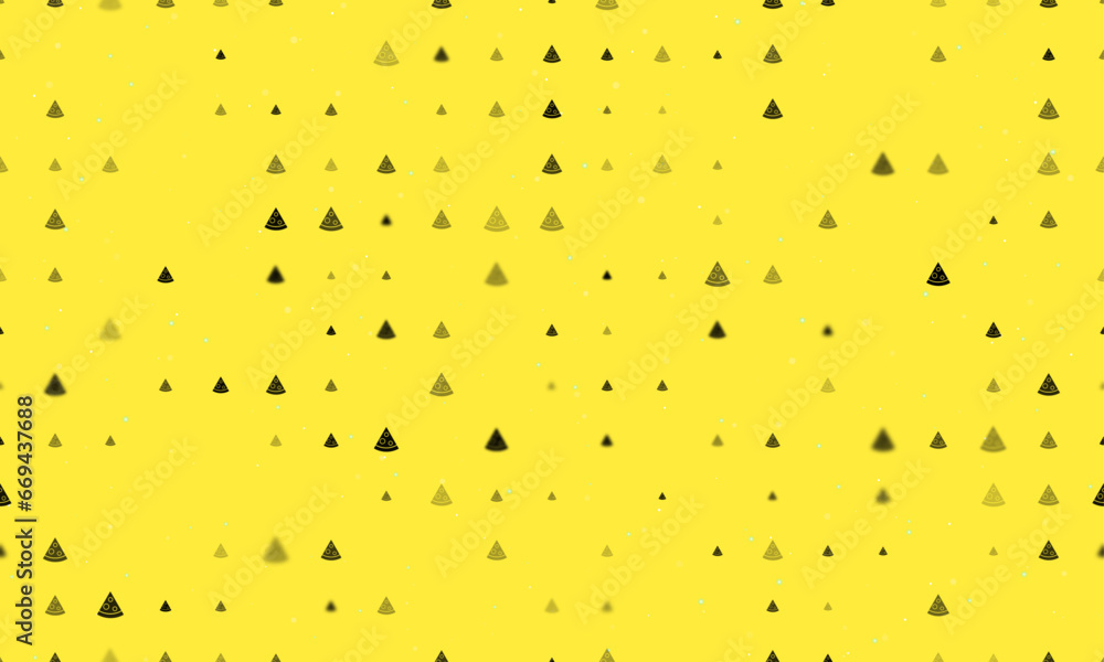 Aufkleber seamless background pattern of evenly spaced black slice of pizzas of different sizes and opacity. v