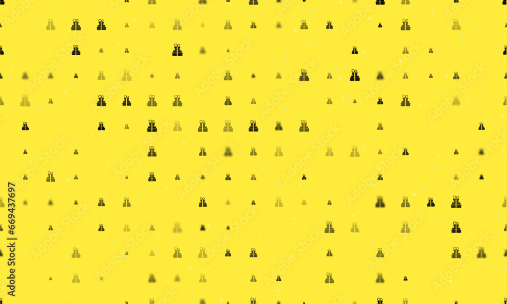 Poster seamless background pattern of evenly spaced black set of giftss of different sizes and opacity. vec