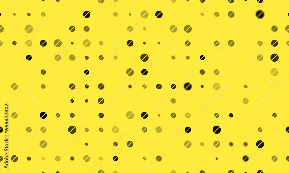 Poster seamless background pattern of evenly spaced black pill symbols of different sizes and opacity. vect