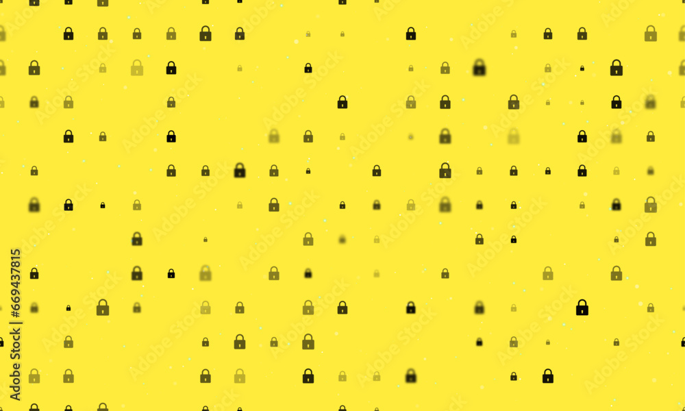 Poster seamless background pattern of evenly spaced black padlock symbols of different sizes and opacity. v