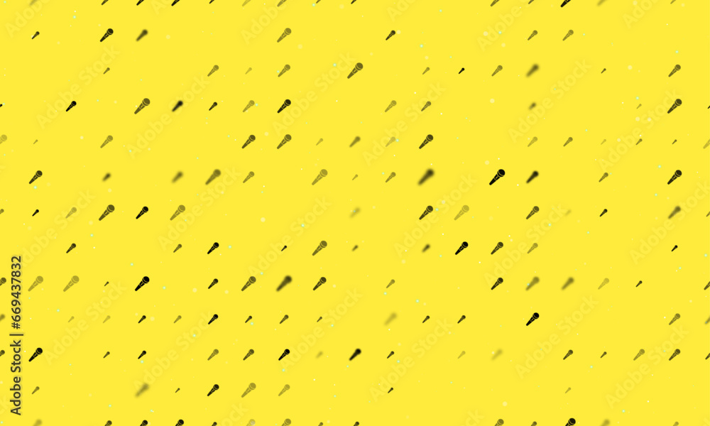 Poster seamless background pattern of evenly spaced black microphone symbols of different sizes and opacity