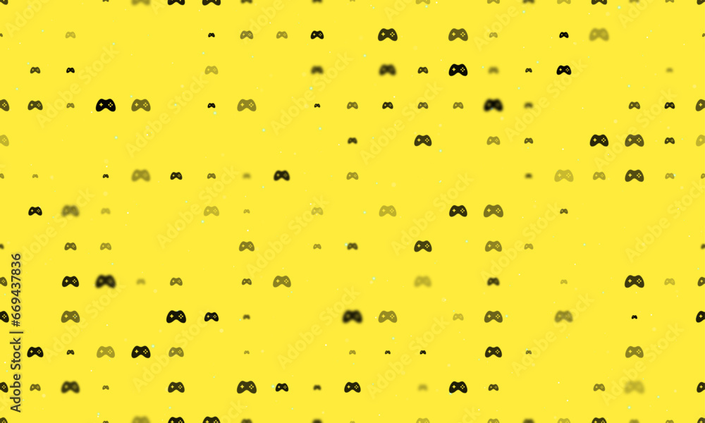 Poster seamless background pattern of evenly spaced black joystick symbols of different sizes and opacity. 