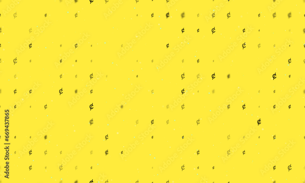 Poster Seamless background pattern of evenly spaced black cent symbols of different sizes and opacity. Vector illustration on yellow background with stars