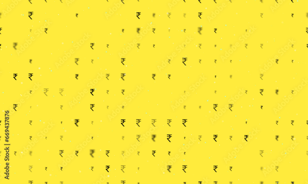 Poster seamless background pattern of evenly spaced black indian rupee symbols of different sizes and opaci