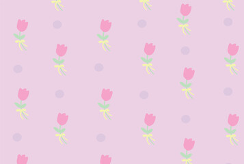 Fototapeta na wymiar Little tiny pink tulips and yellow ribbon on tulips for background.