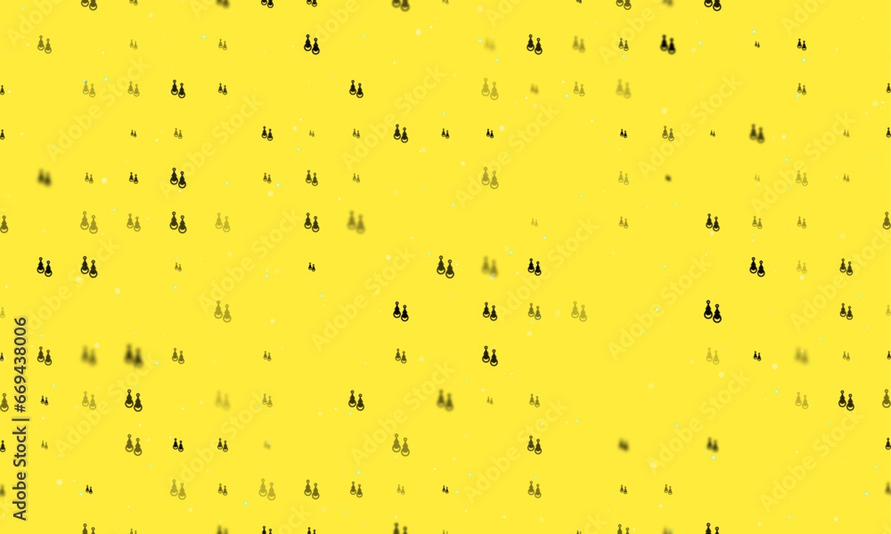 Poster Seamless background pattern of evenly spaced black earrings symbols of different sizes and opacity. Vector illustration on yellow background with stars