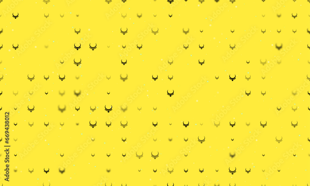 Poster seamless background pattern of evenly spaced black necklace symbols of different sizes and opacity. 