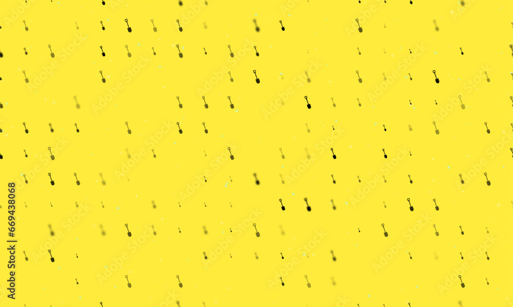 Poster seamless background pattern of evenly spaced black shovel symbols of different sizes and opacity. ve