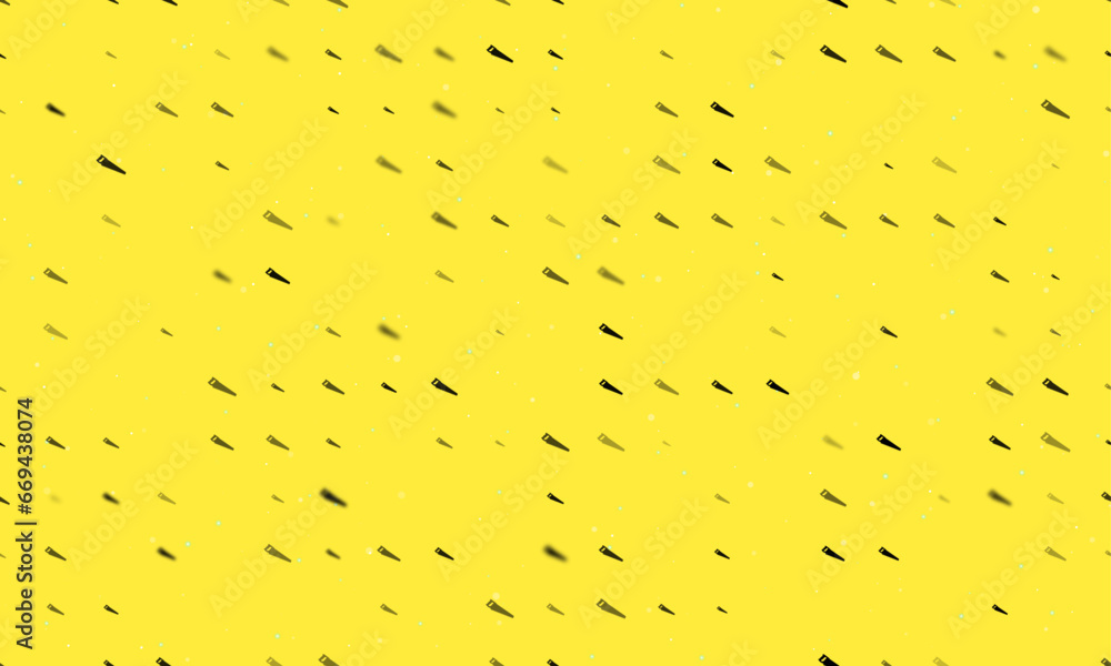 Poster seamless background pattern of evenly spaced black hand saw symbols of different sizes and opacity. 