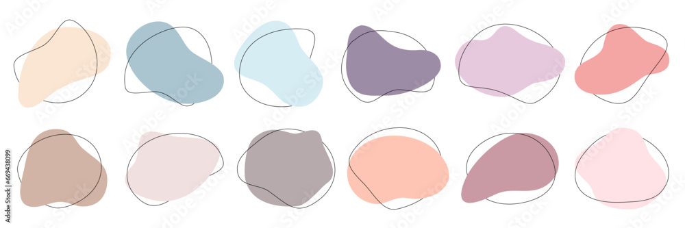 Poster color liquid irregular amoeba blob shapes vector collection isolated on white background. pastel col