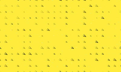 Seamless background pattern of evenly spaced black pliers symbols of different sizes and opacity. Vector illustration on yellow background with stars