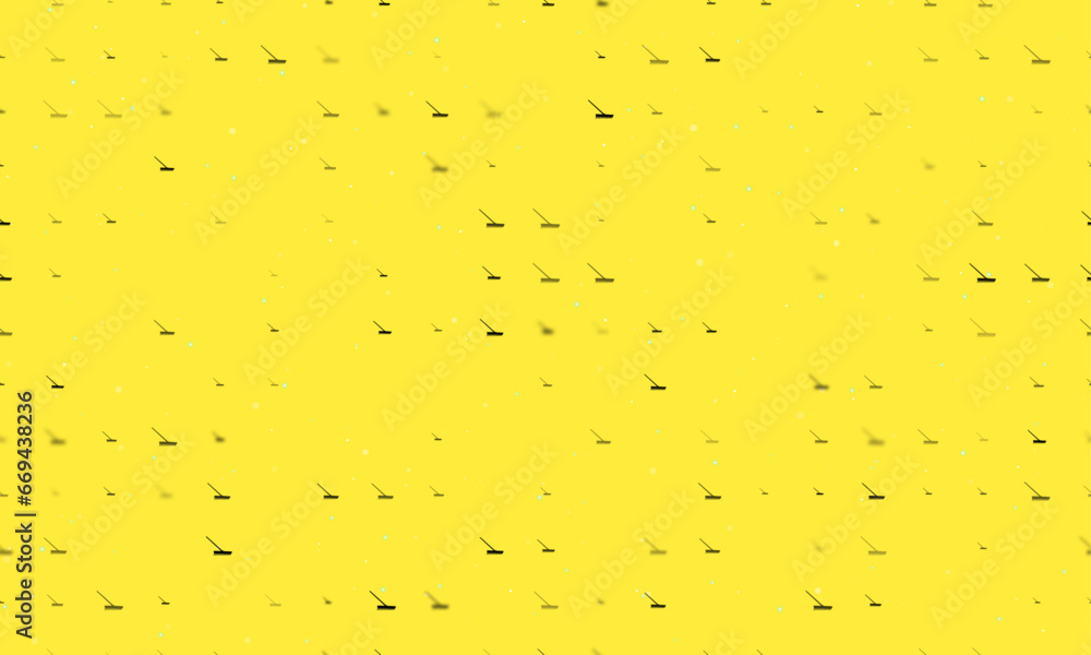 Poster seamless background pattern of evenly spaced black rake symbols of different sizes and opacity. vect