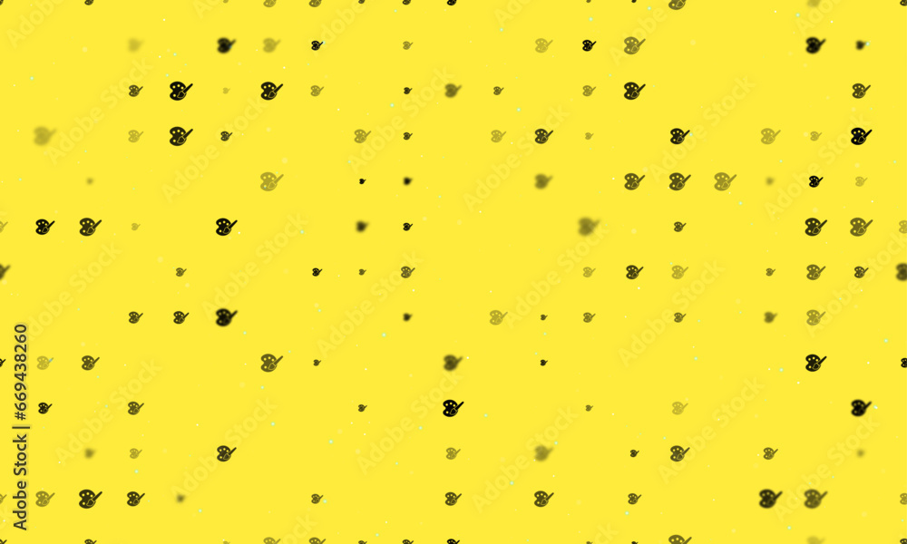 Poster seamless background pattern of evenly spaced black palette symbols of different sizes and opacity. v