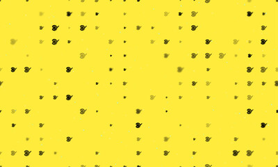 Seamless background pattern of evenly spaced black palette symbols of different sizes and opacity. Vector illustration on yellow background with stars