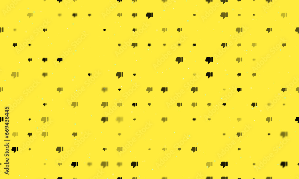 Poster seamless background pattern of evenly spaced black thumb down symbols of different sizes and opacity