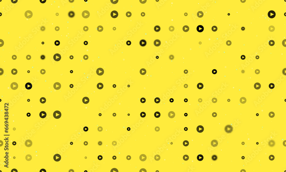 Poster seamless background pattern of evenly spaced black play symbols of different sizes and opacity. vect
