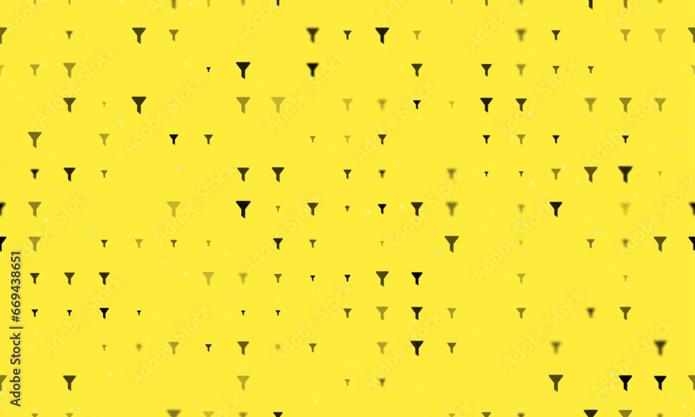 Poster seamless background pattern of evenly spaced black funnel symbols of different sizes and opacity. ve