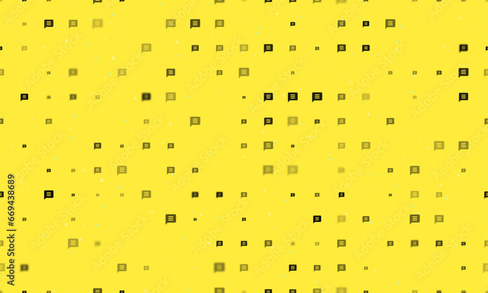 Poster seamless background pattern of evenly spaced black chat symbols of different sizes and opacity. vect