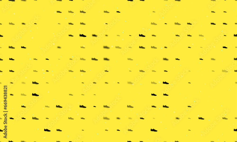 Poster seamless background pattern of evenly spaced black football boot symbols of different sizes and opac