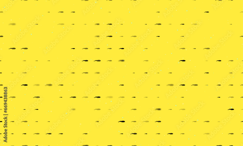 Poster seamless background pattern of evenly spaced black whale symbols of different sizes and opacity. vec