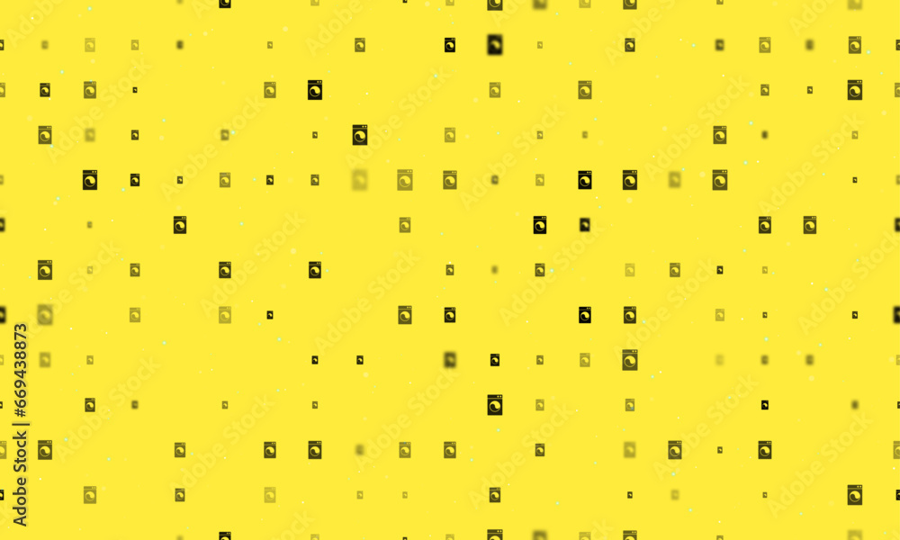 Poster seamless background pattern of evenly spaced black washer symbols of different sizes and opacity. ve