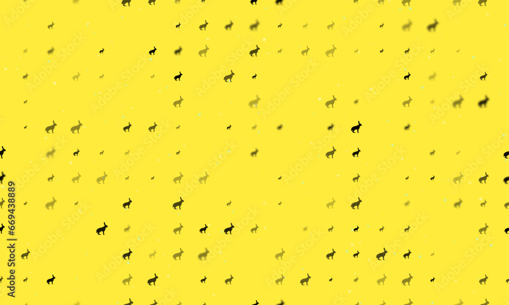 Poster seamless background pattern of evenly spaced black hare symbols of different sizes and opacity. vect