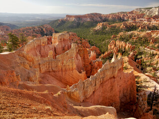 Fairytale landscape of glowing rock towers in the American Bryce Canyon.