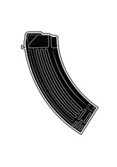 Vector illustration of an assault rifle magazine. Black. Right side.