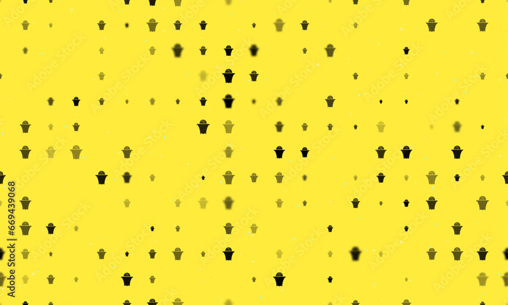 Poster seamless background pattern of evenly spaced black basketball symbols of different sizes and opacity