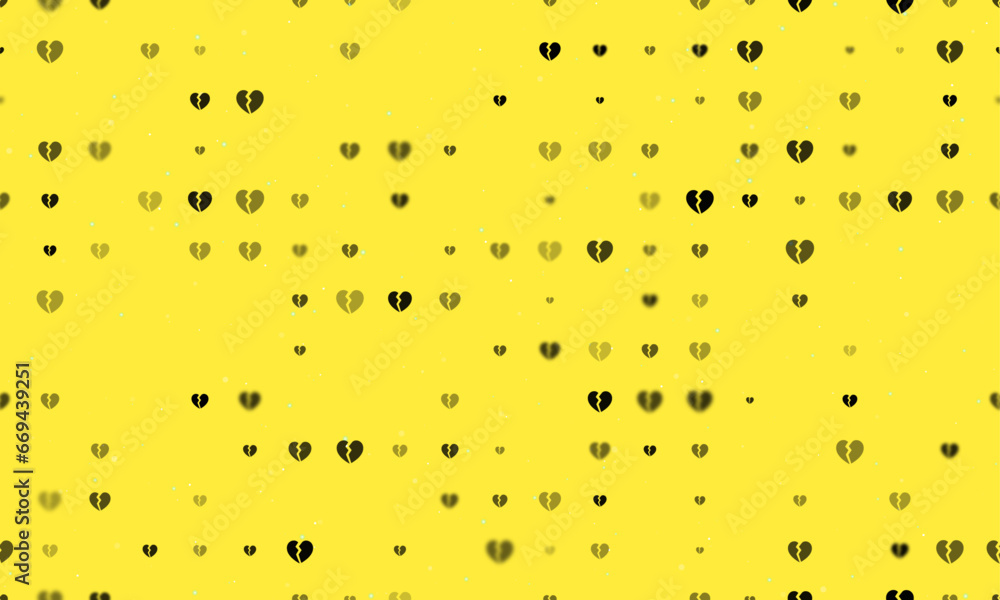 Poster seamless background pattern of evenly spaced black broken heart symbols of different sizes and opaci