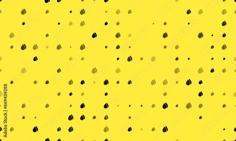 Poster seamless background pattern of evenly spaced black water drop symbols of different sizes and opacity