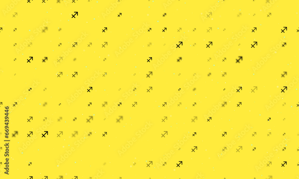 Aufkleber seamless background pattern of evenly spaced black zodiac sagittarius symbols of different sizes and