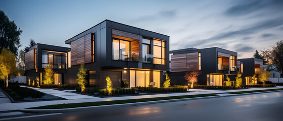 Evening Elegance: Modern Modular Townhouses Illuminated
