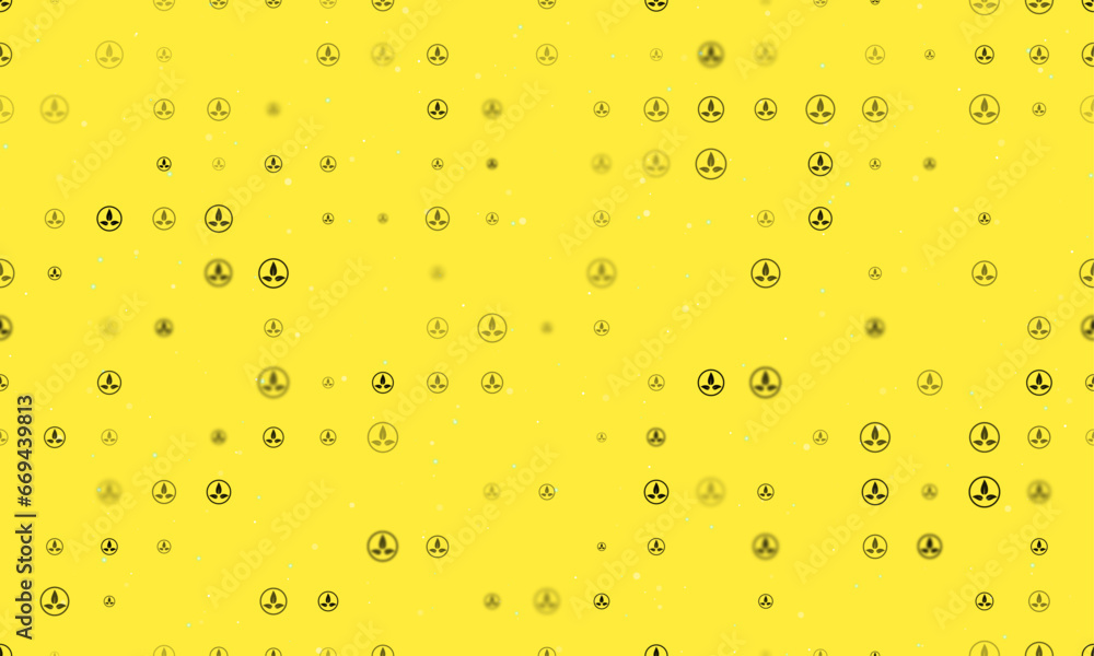Poster seamless background pattern of evenly spaced black ecology symbols of different sizes and opacity. v