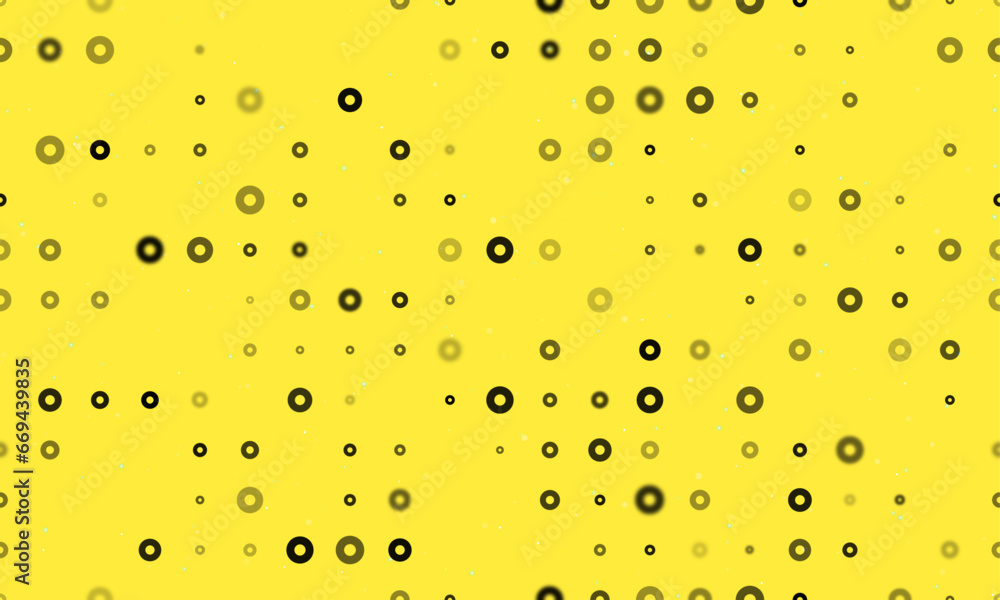 Poster seamless background pattern of evenly spaced black record media symbols of different sizes and opaci