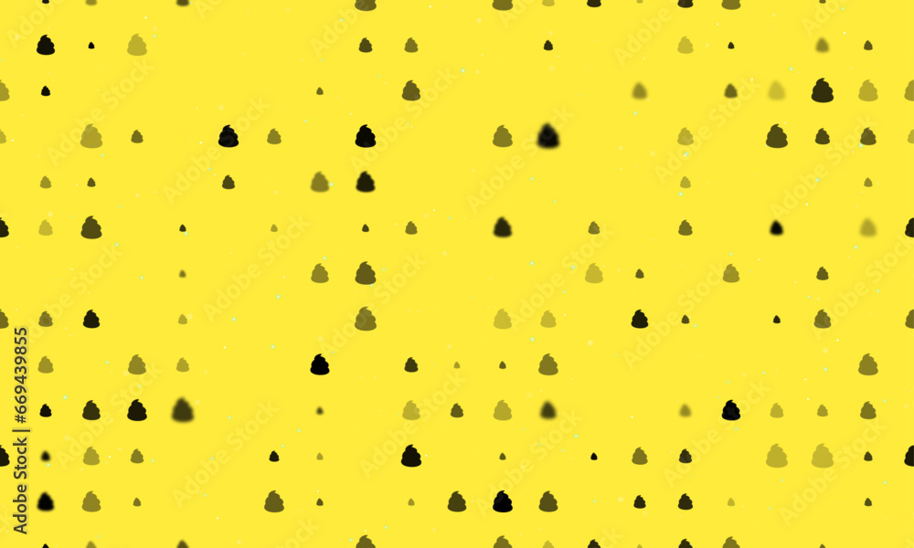 Poster seamless background pattern of evenly spaced black poop symbols of different sizes and opacity. vect