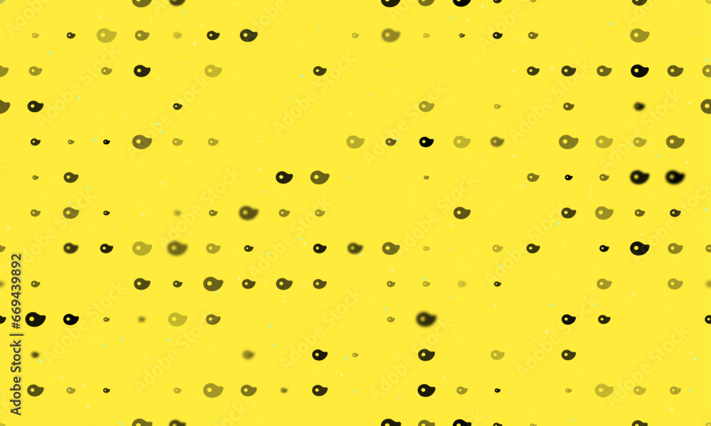 Poster Seamless background pattern of evenly spaced black steak symbols of different sizes and opacity. Vector illustration on yellow background with stars