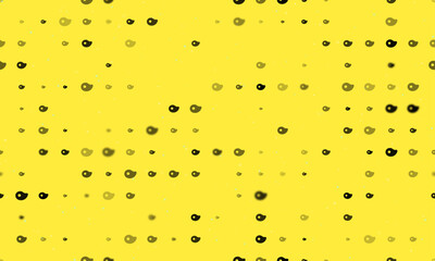 Seamless background pattern of evenly spaced black steak symbols of different sizes and opacity. Vector illustration on yellow background with stars