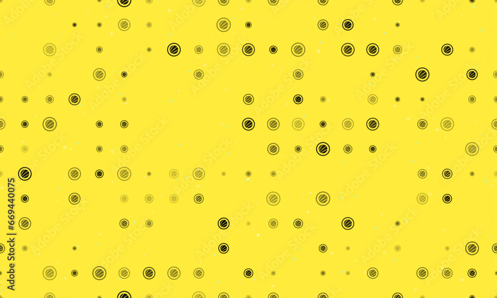 Poster seamless background pattern of evenly spaced black sushi roll symbols of different sizes and opacity