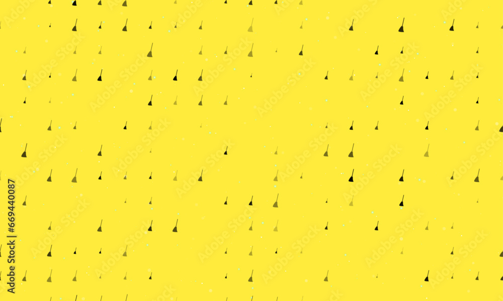 Poster seamless background pattern of evenly spaced black broom symbols of different sizes and opacity. vec