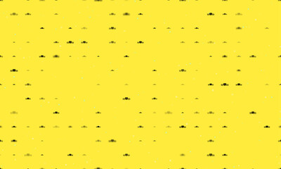 Seamless background pattern of evenly spaced black mother's day symbols of different sizes and opacity. Vector illustration on yellow background with stars