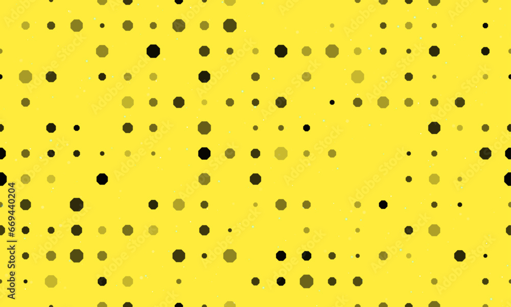 Poster seamless background pattern of evenly spaced black octagon symbols of different sizes and opacity. v