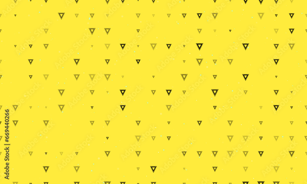 Poster seamless background pattern of evenly spaced black give way signs of different sizes and opacity. ve