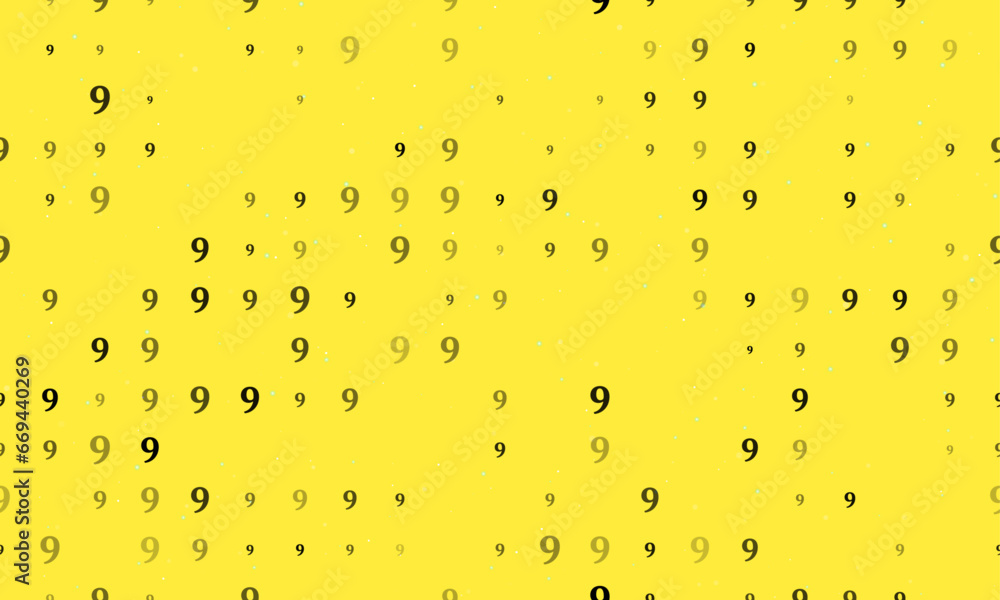 Poster seamless background pattern of evenly spaced black number nine symbols of different sizes and opacit