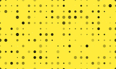 Seamless background pattern of evenly spaced black stop road signs of different sizes and opacity. Vector illustration on yellow background with stars